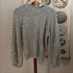 Simply Couture Gray Knit with Pearl Details